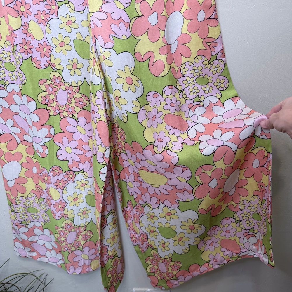 J. Peterman Psychedelic Floral Print Mandarin Collar Wide Leg Retro Mod Jumpsuit - Picture 9 of 16